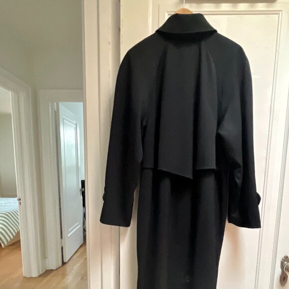 Large Black Trench Coat - Anne Klein 100% Wool - Picture 8 of 10